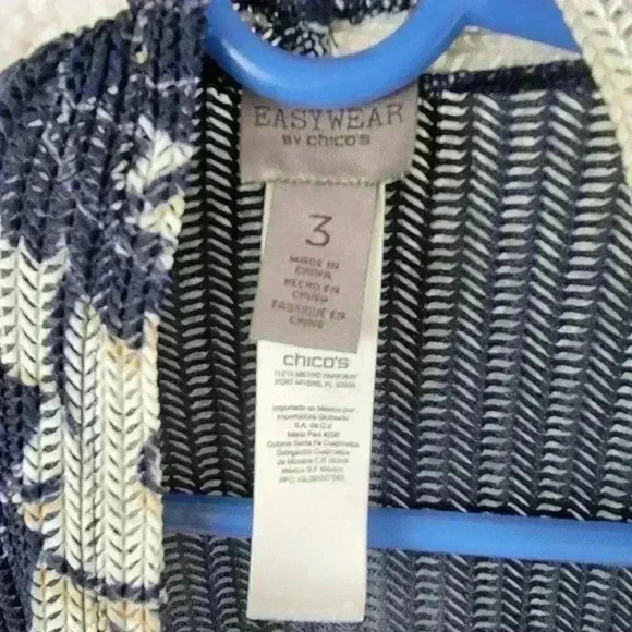 Easywear Chicos 3 Cardigan Womens XL Floral Laser Cut Striped Nylon Blend Open - Picture 4 of 16